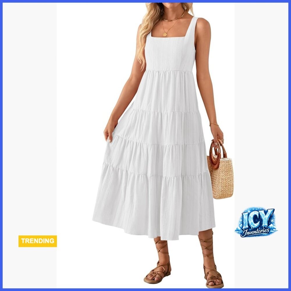 Viscose Backless Tiered Sundress Casual Midi Dress Beach Cover Up